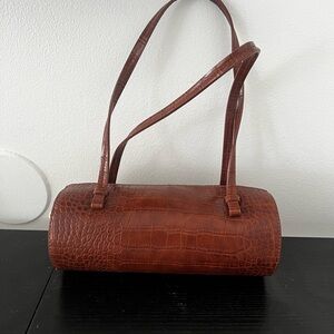 Brown Crocodile Embossed Leather Handbag